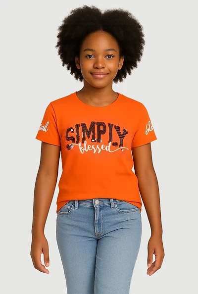 Girls Sequin Simply Blessed Tee,