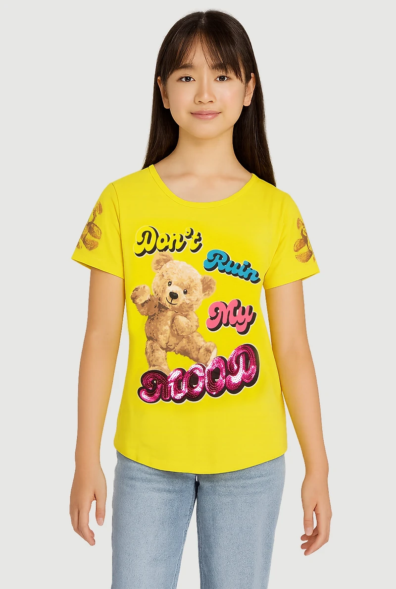Girls Sequin Dont Ruin My Mood Graphic Tee