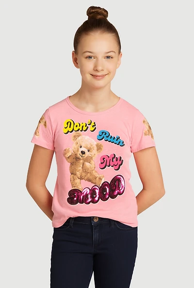 Girls Sequin Dont Ruin My Mood Graphic Tee