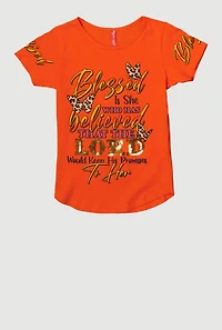 Girls Sequin Blessed Is She Graphic Tee,