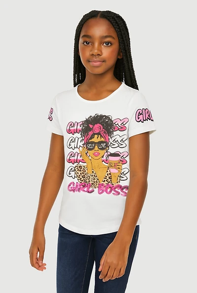 Girls Sequin Girl Boss Graphic Tee