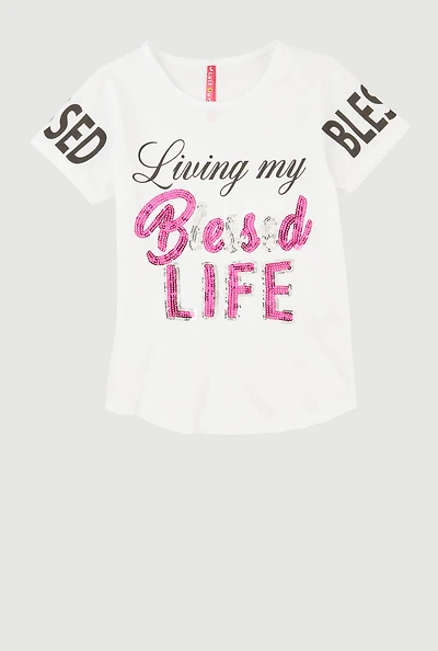 Girls Sequin Living My Blessed Life Tee