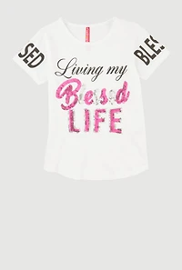 Girls Sequin Living My Blessed Life Tee