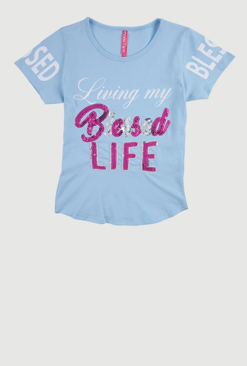 Girls Sequin Living My Blessed Life Tee
