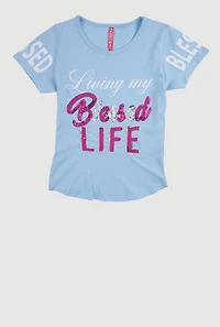 Girls Sequin Living My Blessed Life Tee