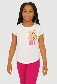 Girls Hi Bear Sequin Smiley Tee