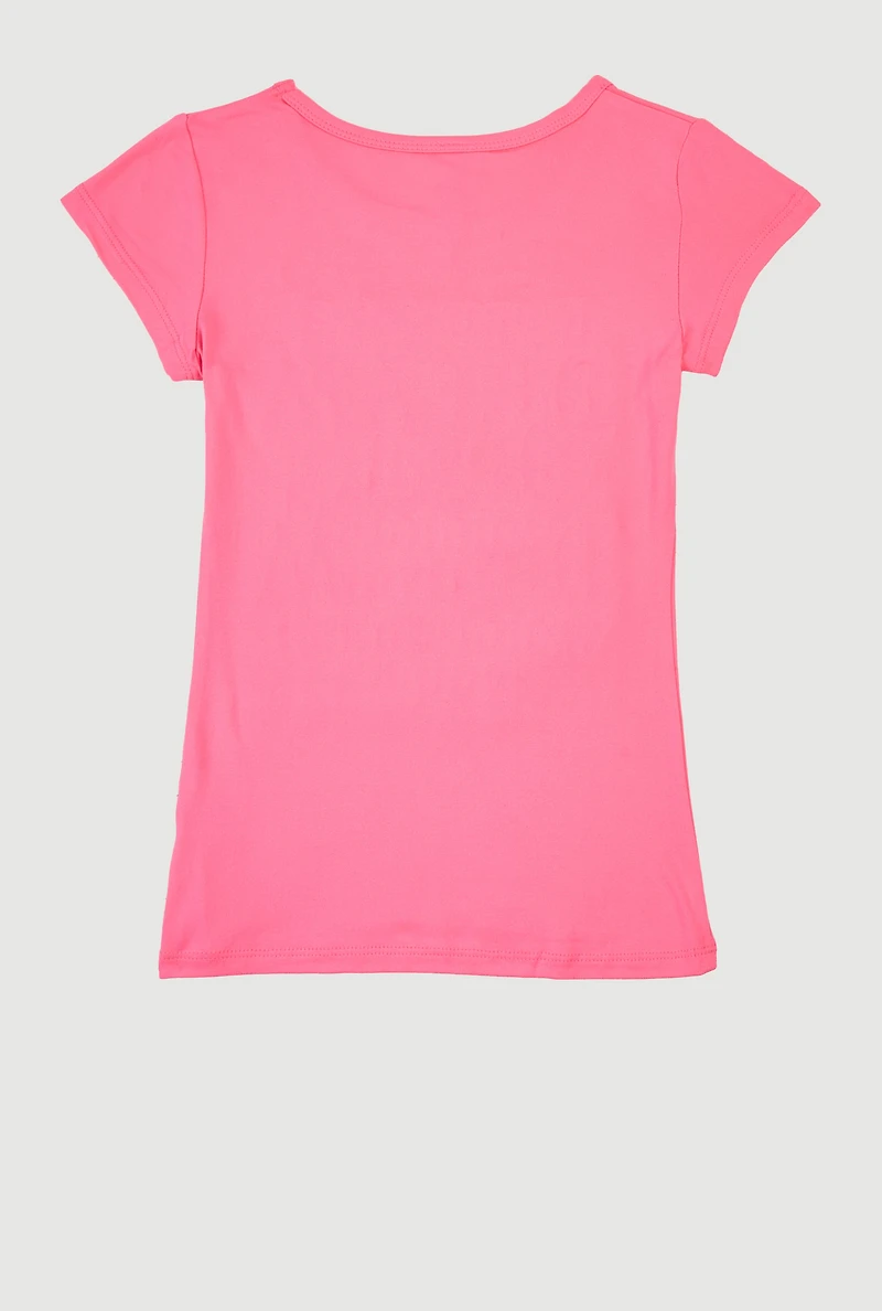 Girls 3D Embossed Dream Graphic Tee, Pink, Size 7-8