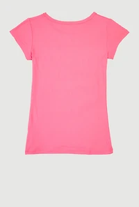 Girls 3D Embossed Dream Graphic Tee, Pink, Size 7-8