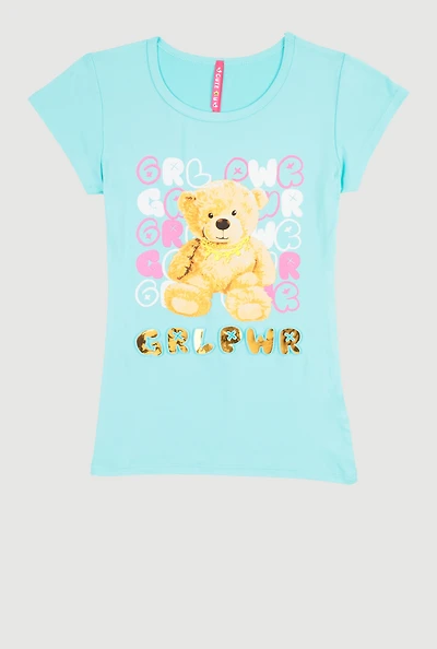 Girls GRL PWR 3D Foil Graphic Tee, Blue, Size 7-8