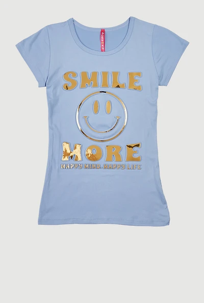 Girls 3D Smile More Foil Screen Graphic Tee