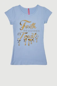 Girls 3D Faith Requires Trust Foil Screen Graphic Tee