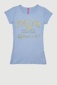 Girls 3D Embossed Faith Graphic Tee,