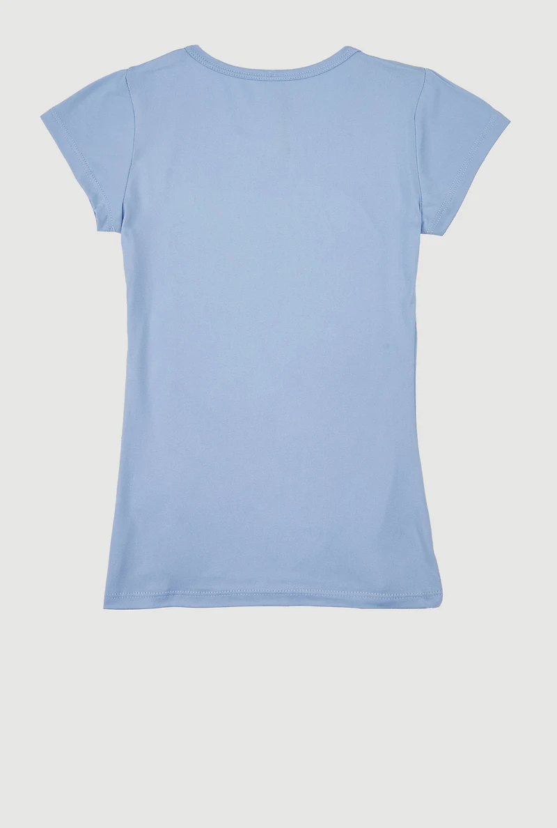 Girls 3D Embossed Faith Graphic Tee, Blue, Size 10-12