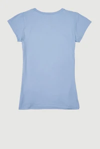 Girls 3D Embossed Faith Graphic Tee, Blue, Size 10-12