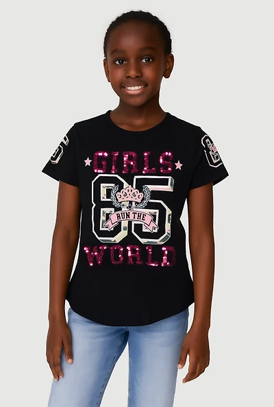 Girls Sequin World Graphic Tee