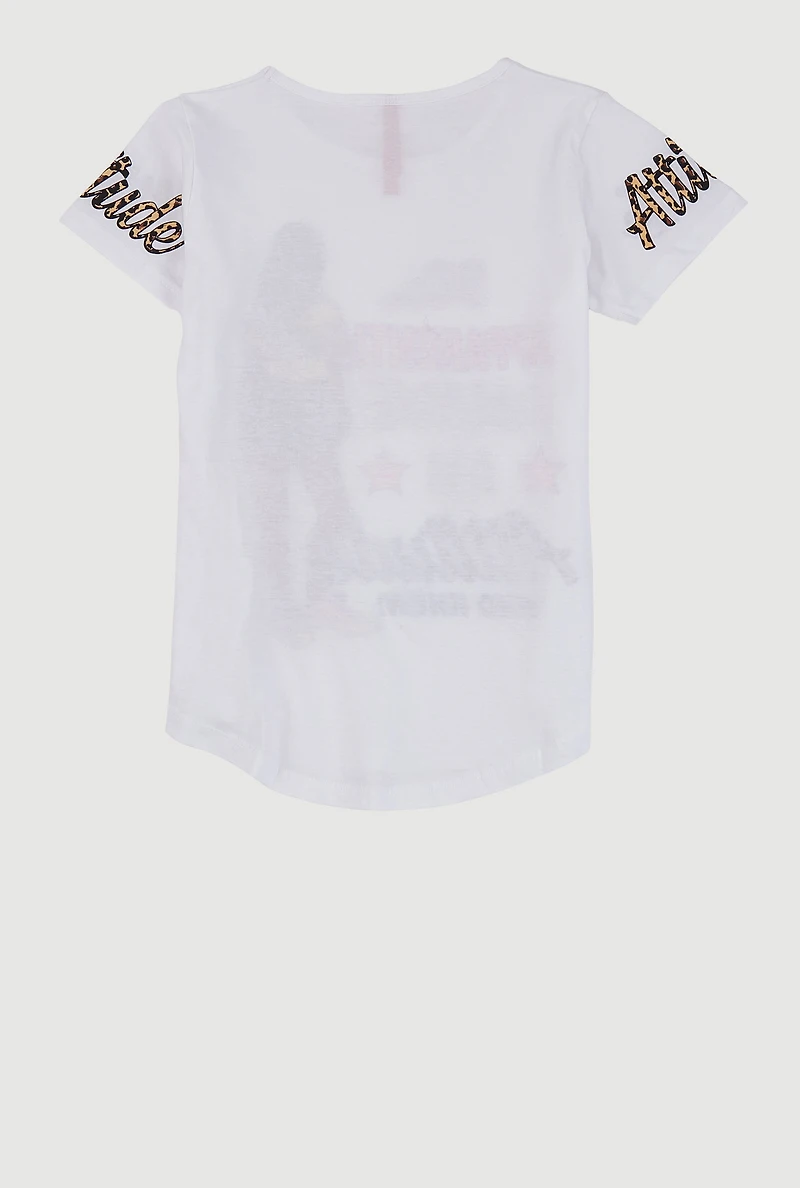 Girls Sequin Attitude Graphic Tee, White, Size 10-12