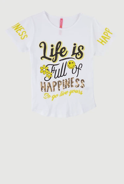 Girls Sequin Happiness Graphic Tee