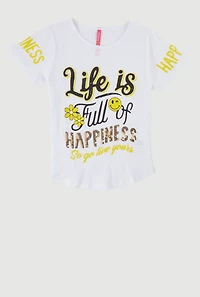 Girls Sequin Happiness Graphic Tee