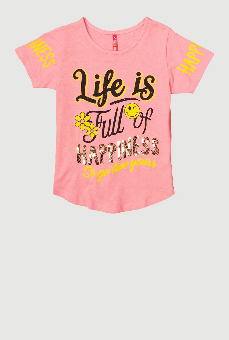 Girls Sequin Happiness Graphic Tee