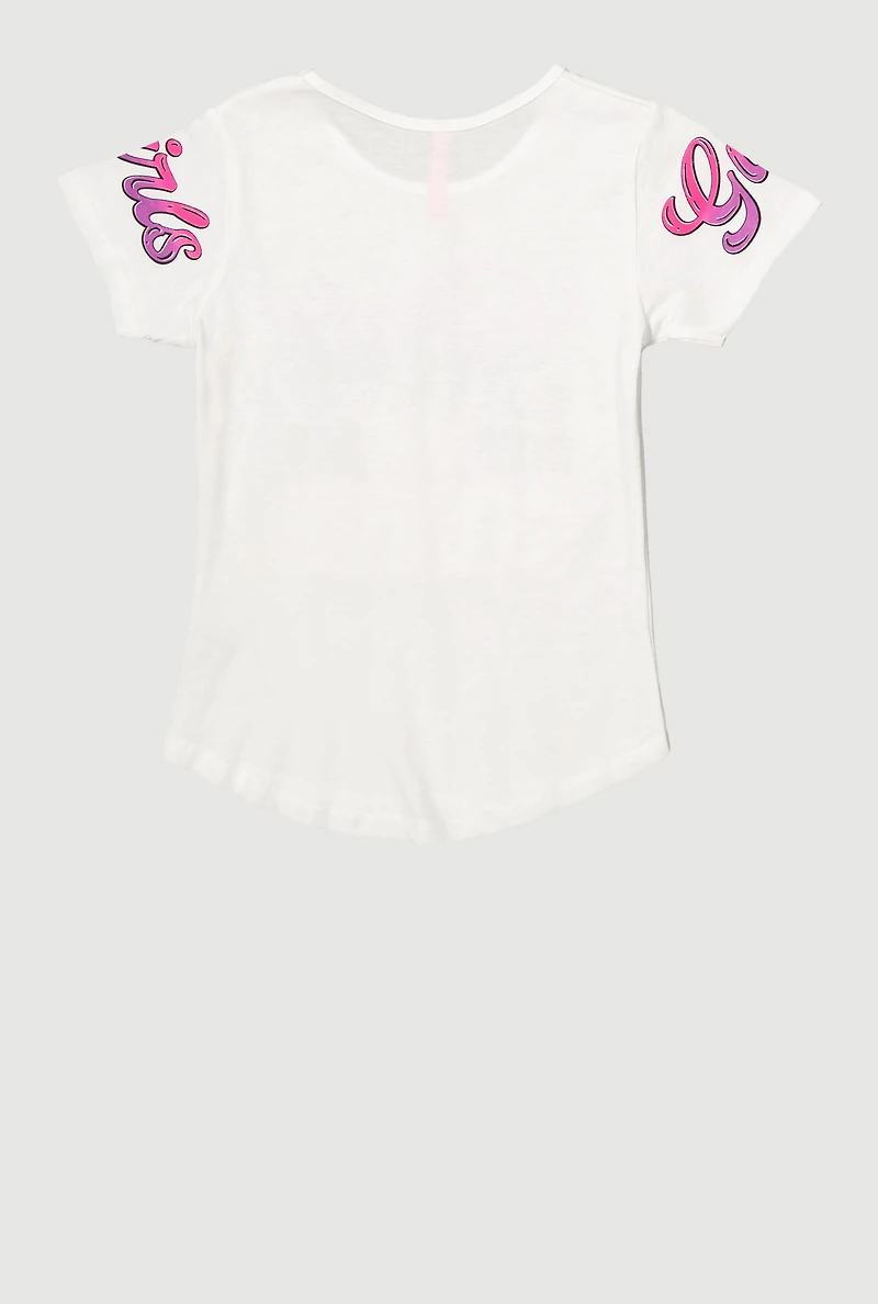 Girls Sequin GOALS Graphic Tee, White, Size 10-12