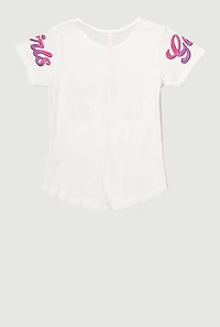 Girls Sequin GOALS Graphic Tee, White, Size 10-12