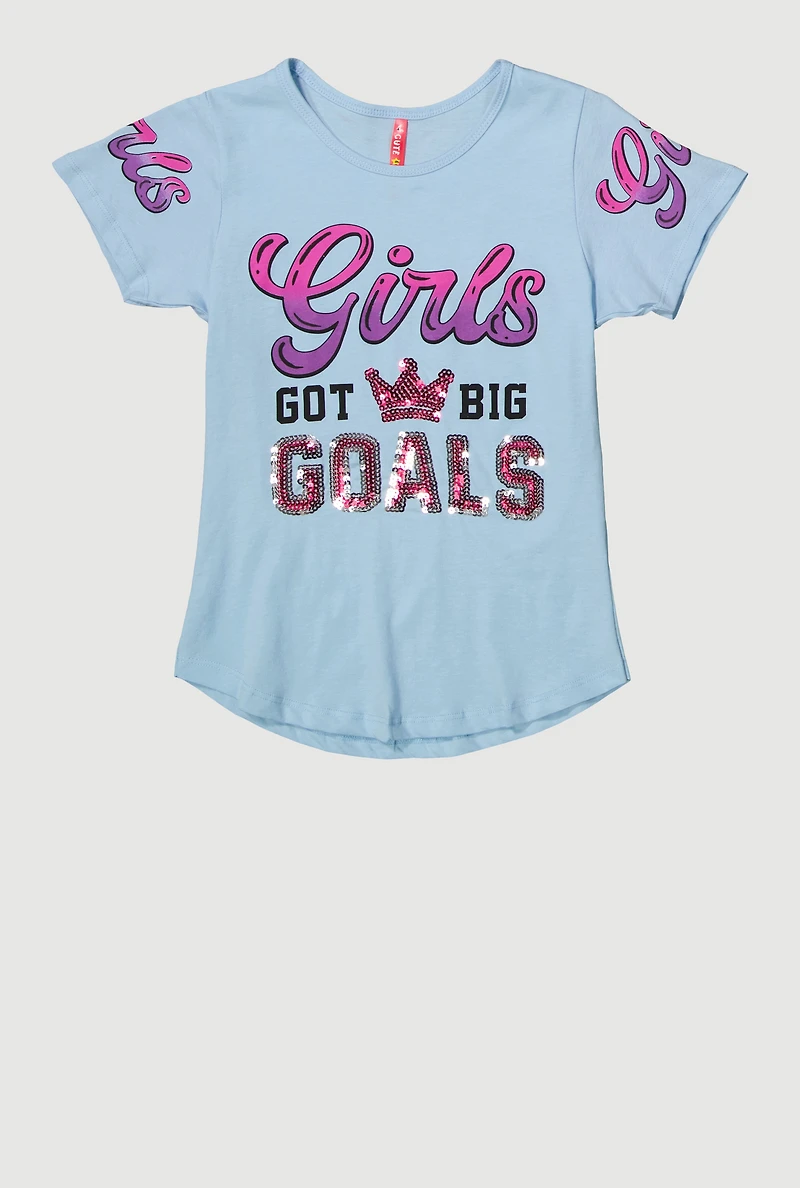 Girls Sequin GOALS Graphic Tee, 7-8