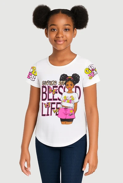 Girls Sequin Living My Blessed Life Graphic Tee, White, Size 10-12