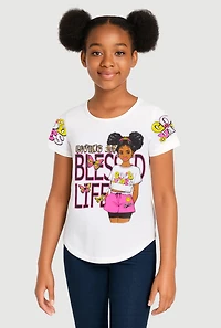 Girls Sequin Living My Blessed Life Graphic Tee, White, Size 10-12