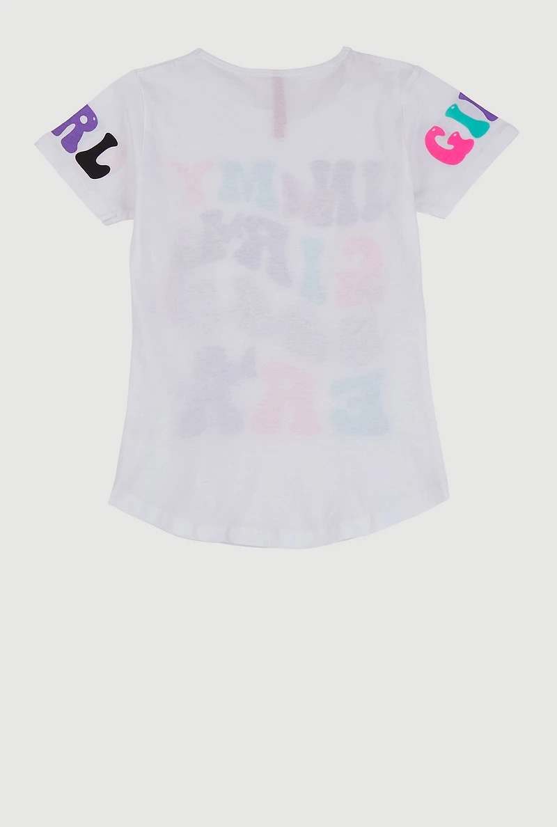 Girls Sequin Boss Era Graphic Tee, White, Size 7-8