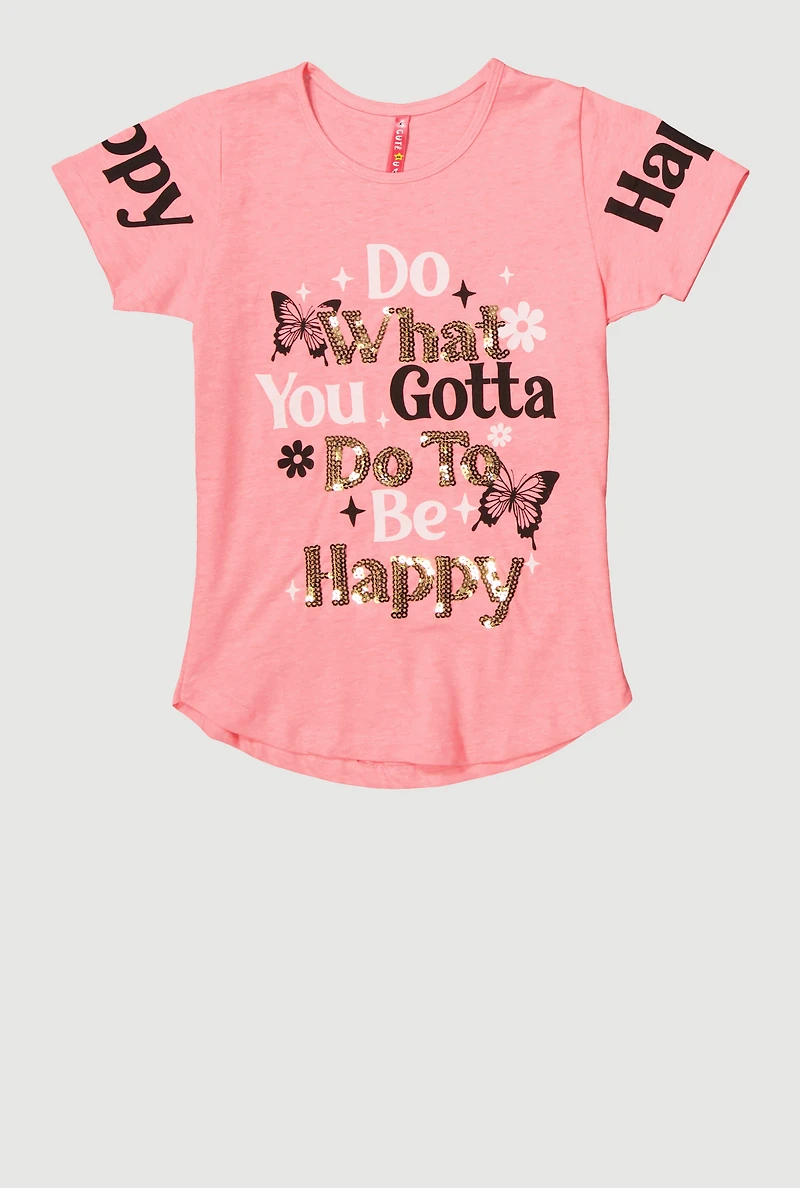 Girls Sequin What You Gotta Do Graphic Tee, Pink, Size 14-16