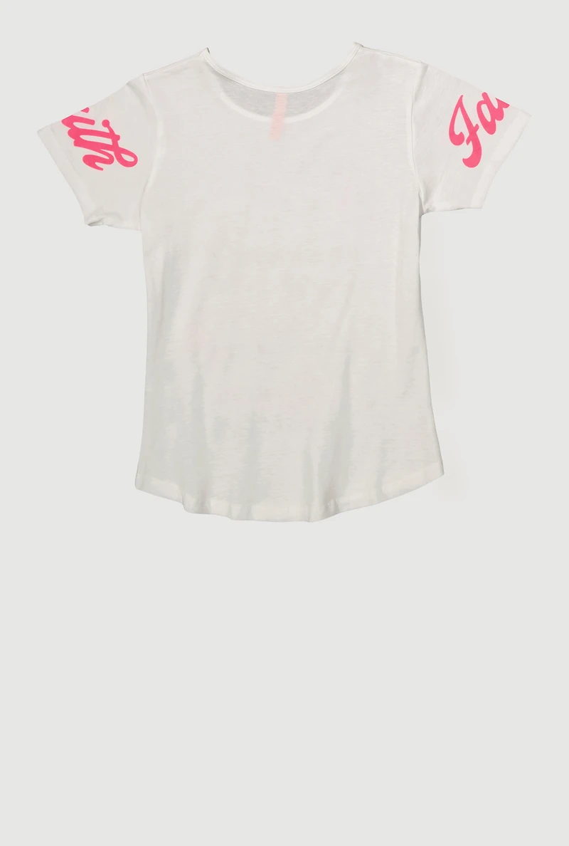 Girls Sequin Faith Hope Love Graphic Tee, White, Size 10-12