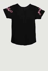 Girls Sequin Blessed And Grateful Butterfly Tee, Black, Size 14-16