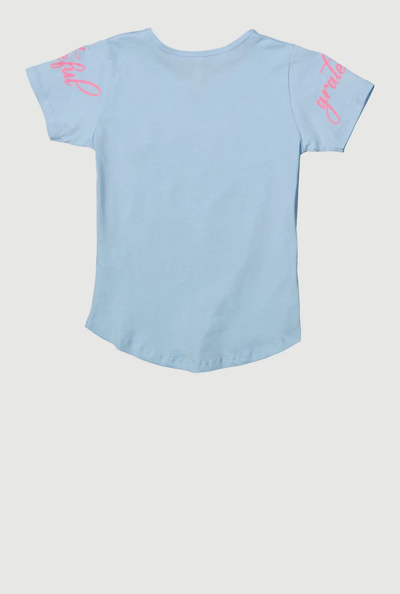 Girls Sequin Blessed And Grateful Butterfly Tee, 10-12