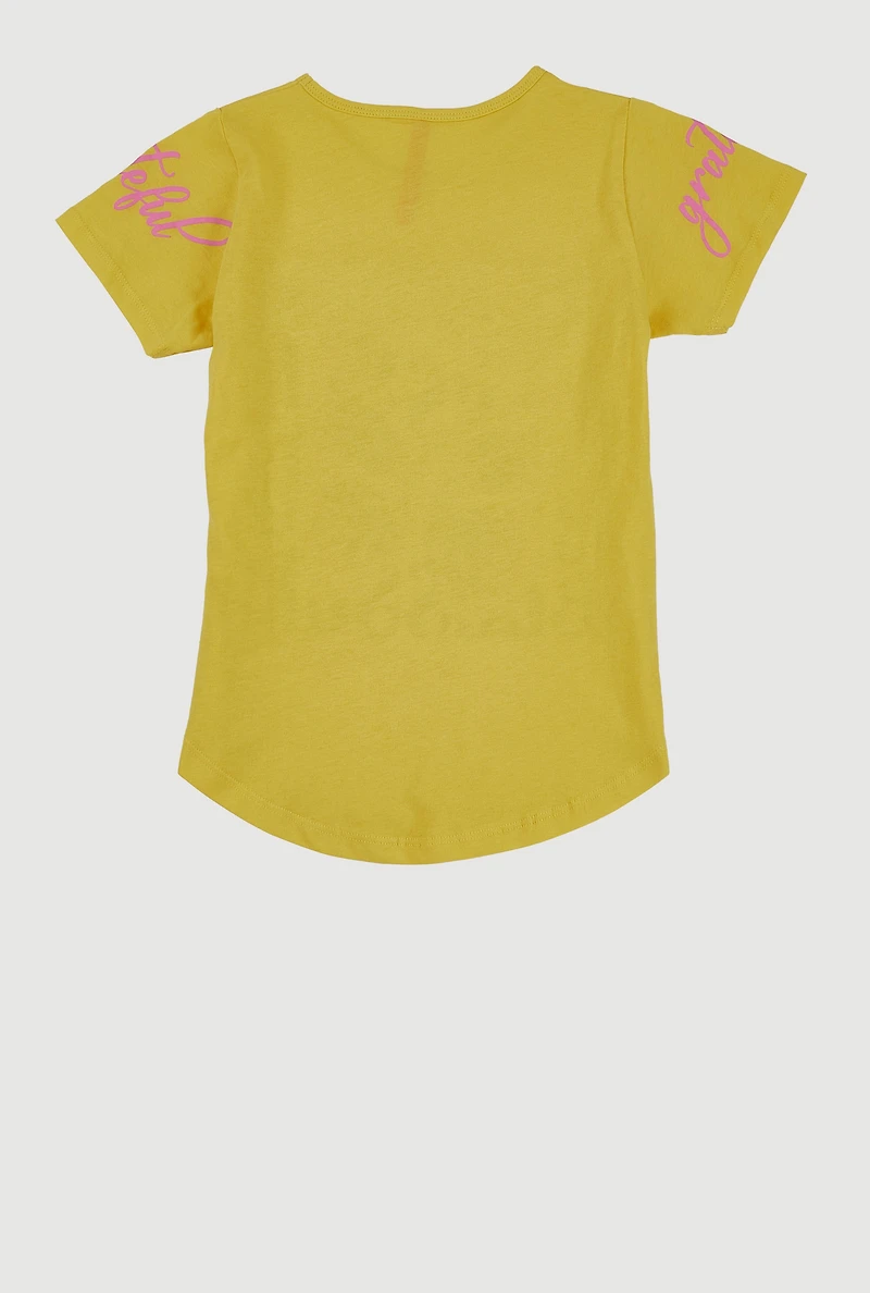 Girls Sequin Blessed And Grateful Butterfly Tee, Yellow, Size 14-16