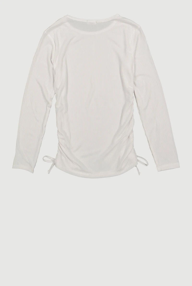 Girls Rhinestone Notch Neck Rib Knit Top