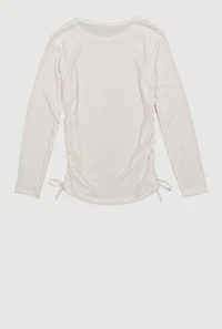 Girls Rhinestone Notch Neck Rib Knit Top