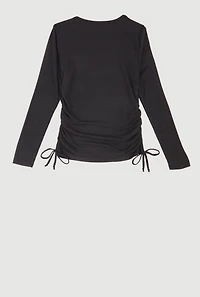 Girls Rhinestone Bow Keyhole Detail Ribbed Knit Tee