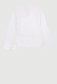 Girls Rhinestone Bow Keyhole Detail Ribbed Knit Tee