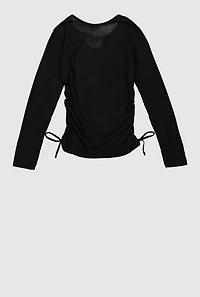 Girls Rhinestone Butterfly Keyhole Detail Ribbed Knit Tee