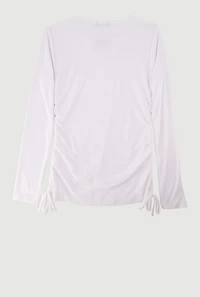 Girls Rhinestone Butterfly Keyhole Detail Ribbed Knit Tee, White, Size 7-8