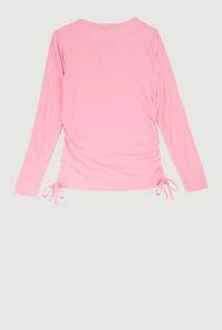 Girls Rhinestone Butterfly Keyhole Detail Ribbed Knit Tee