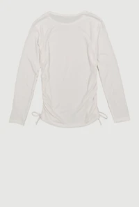 Girls Rhinestone Heart Keyhole Ruched Side Long Sleeve Top