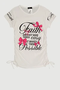Girls Faith Bow Graphic Side Ruched Tee