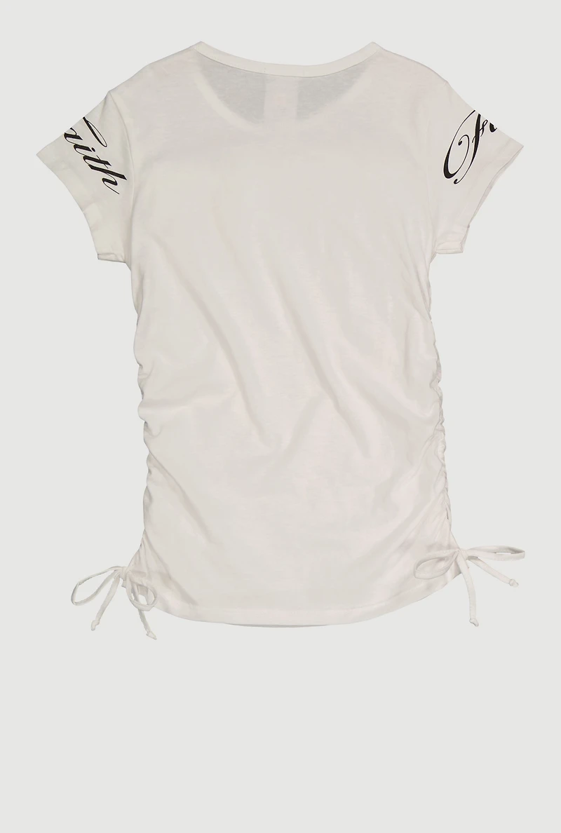 Girls Faith Bow Graphic Side Ruched Tee
