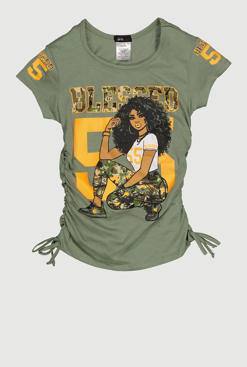 Girls Blessed 55 Graphic Side Ruched Tee