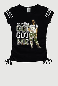 Girls Fearless Ruched Side Graphic Tee, Black, Size 14-16