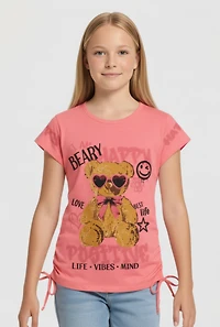 Girls I Am Beary Happy Ruched Side Graphic Tee