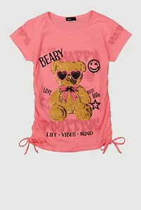 Girls I Am Beary Happy Ruched Side Graphic Tee