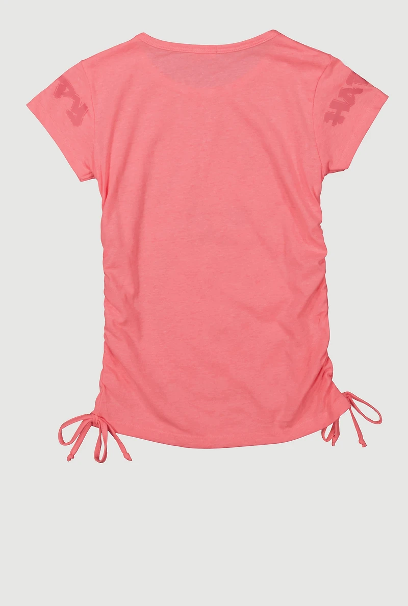 Girls I Am Beary Happy Ruched Side Graphic Tee