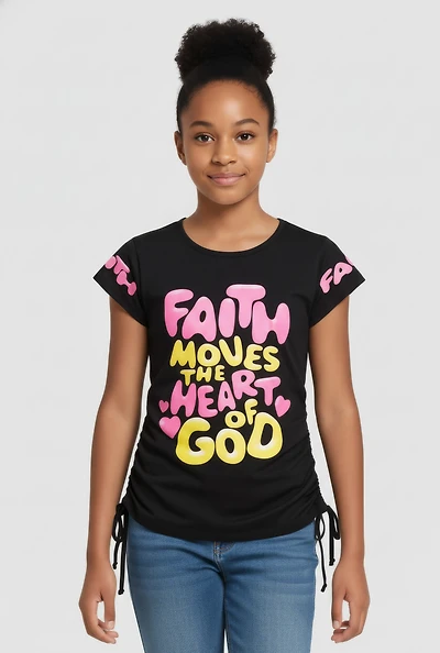 Girls Side Ruched Faith Moves Graphic Tee
